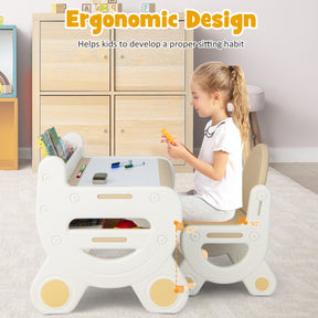 Kids Drawing Table and Chair Set with Graffiti Desktop Bookshelf