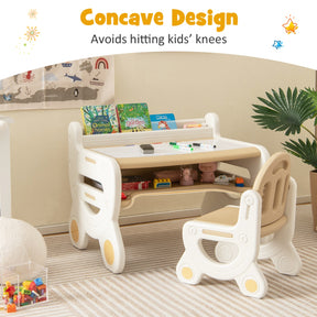Kids Drawing Table and Chair Set with Graffiti Desktop Bookshelf