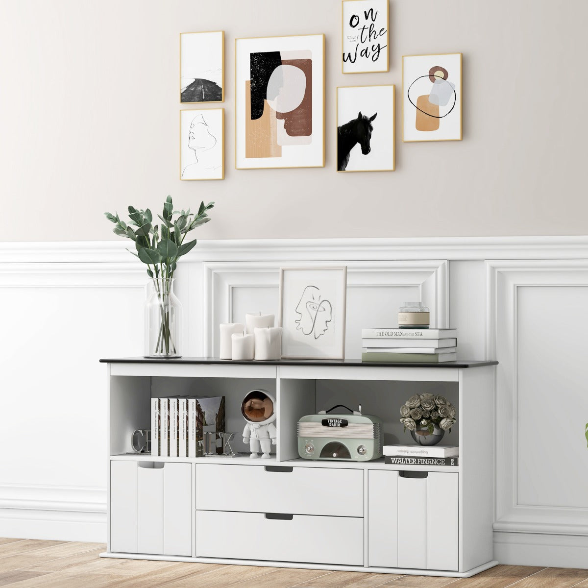 Storage Cabinet Display Shelf with Blackboard Top for Kids Room