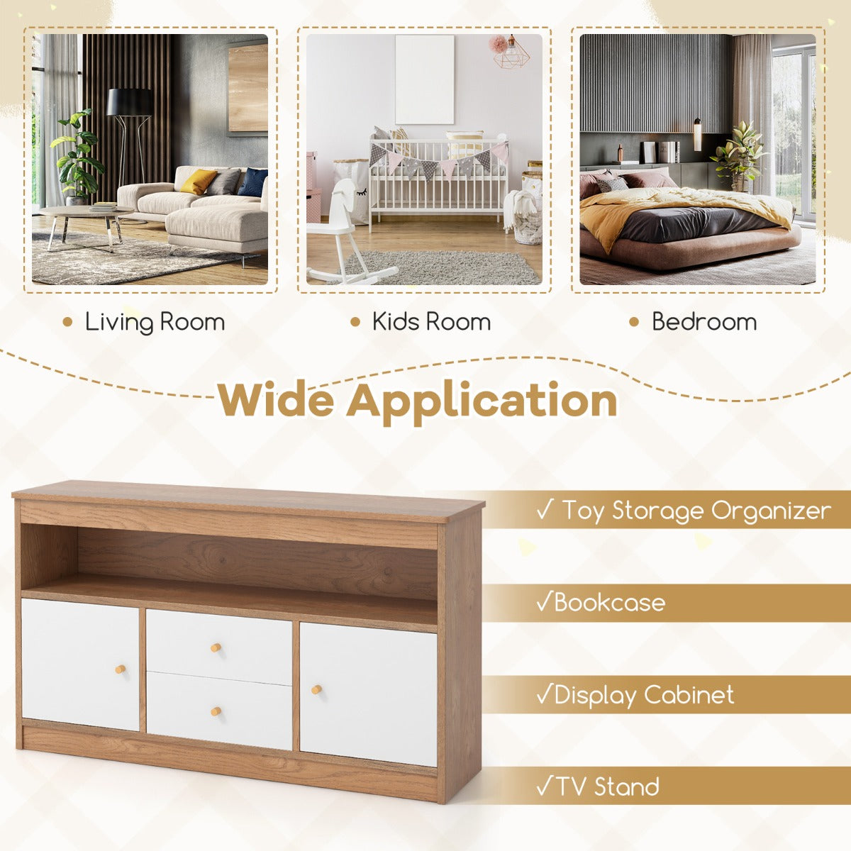 Kids Toy Storage Organizer with 2 Drawers and 2 Closed Cabinets