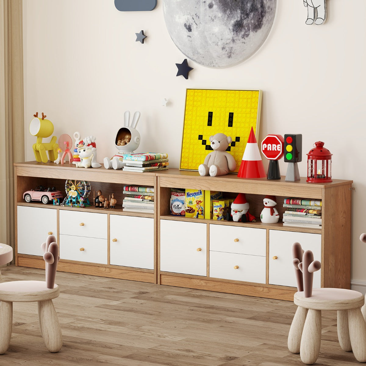 Kids Toy Storage Organizer with 2 Drawers and 2 Closed Cabinets