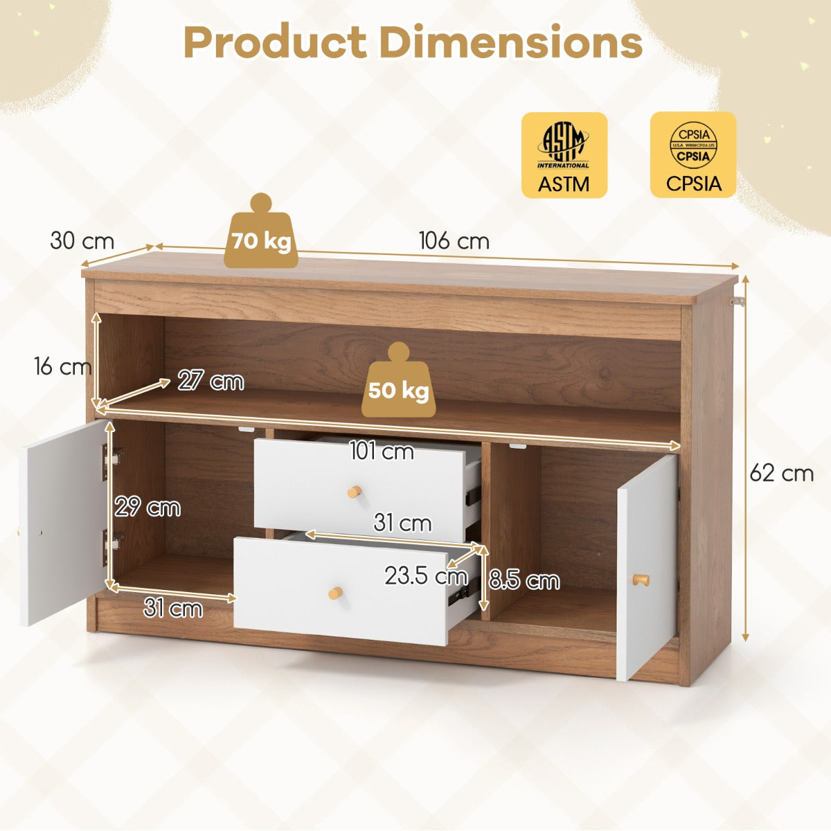 Kids Toy Storage Organizer with 2 Drawers and 2 Closed Cabinets