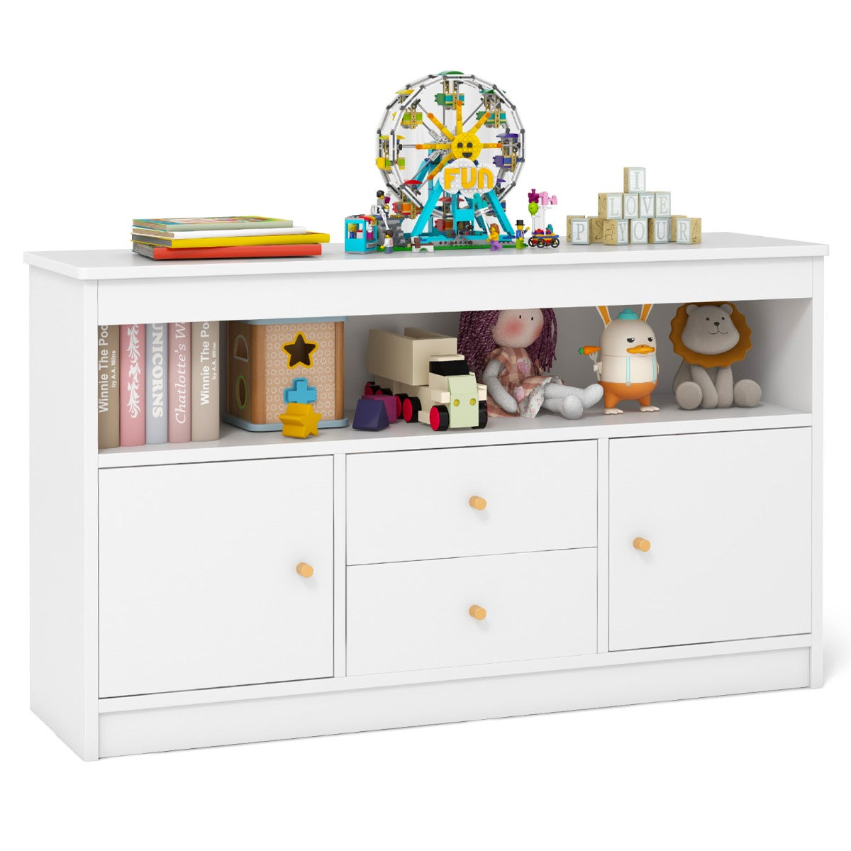 Kids Toy Storage Organizer with 2 Drawers and 2 Closed Cabinets
