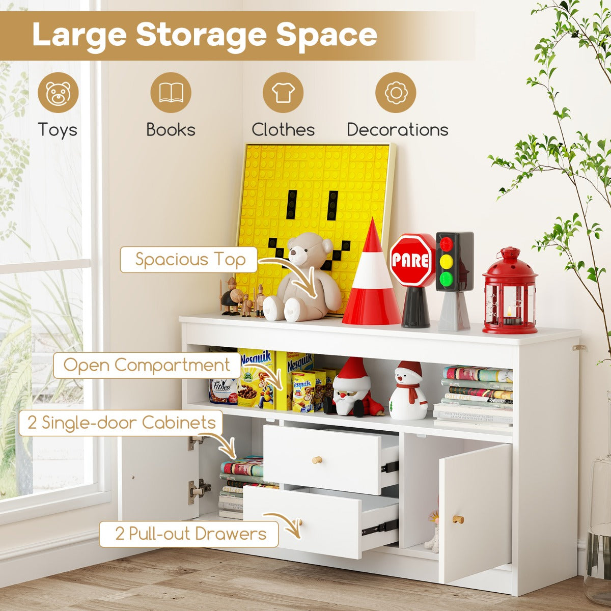 Kids Toy Storage Organizer with 2 Drawers and 2 Closed Cabinets