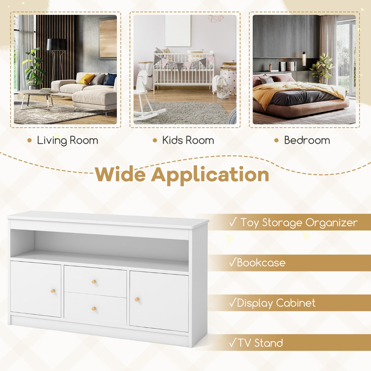 Kids Toy Storage Organizer with 2 Drawers and 2 Closed Cabinets