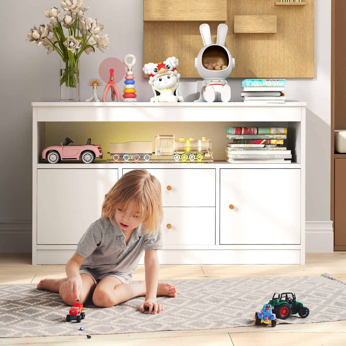 Kids Toy Storage Organizer with 2 Drawers and 2 Closed Cabinets
