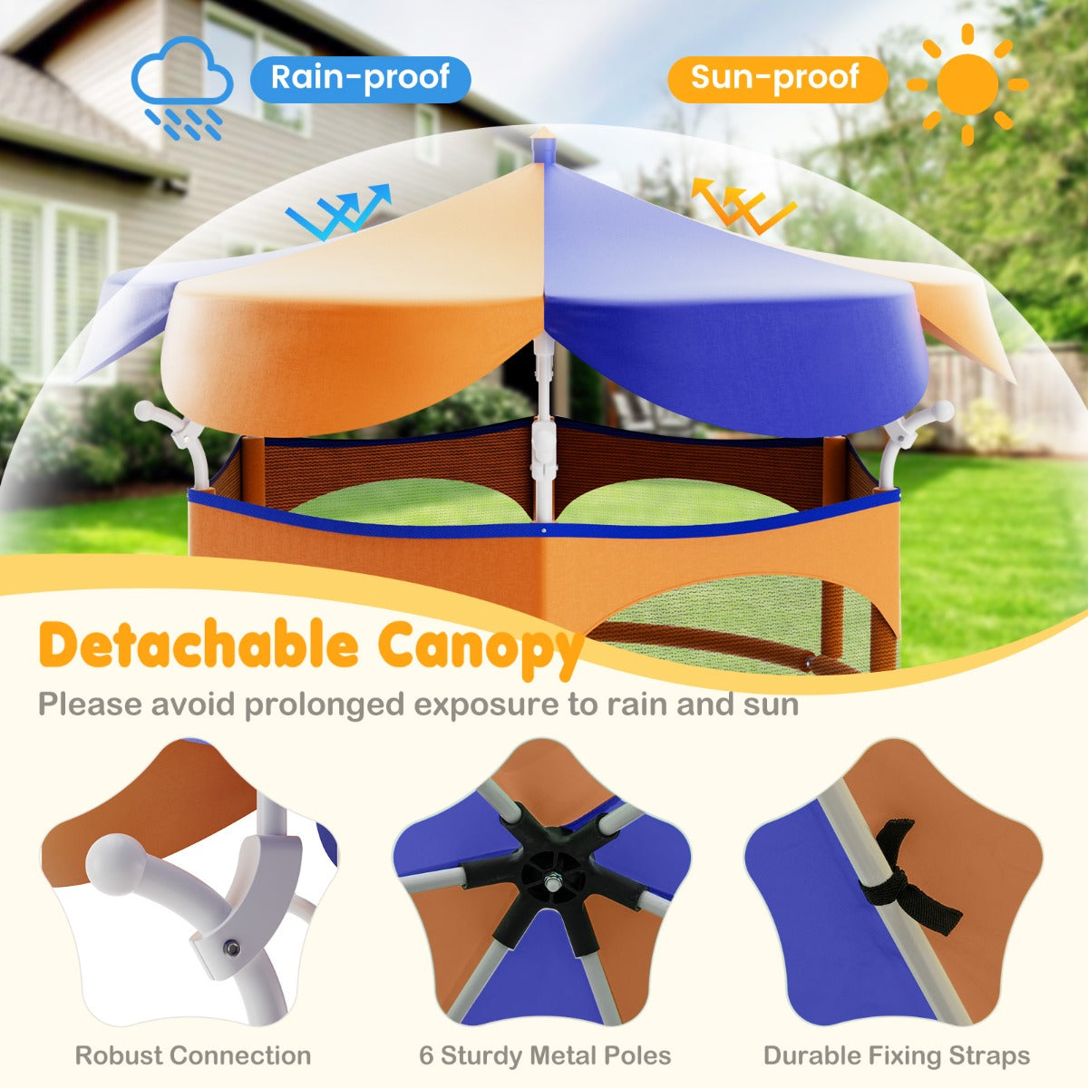 Kids Trampoline with Detachable Sunshade Canopy for Christmas