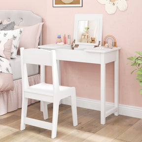 Kids Vanity Set with Flip Top Mirror, 2 in 1 Vanity Table & Chair Set w/Shatterproof Acrylic Mirror
