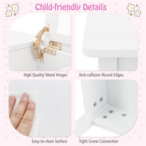 Kids Vanity Set with Flip Top Mirror, 2 in 1 Vanity Table & Chair Set w/Shatterproof Acrylic Mirror