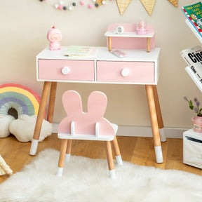 2-in-1 Princess Makeup Dressing Desk with Mirror-Pink
