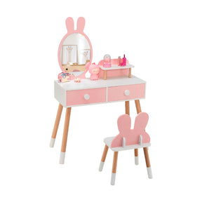 2-in-1 Princess Makeup Dressing Desk with Mirror-Pink