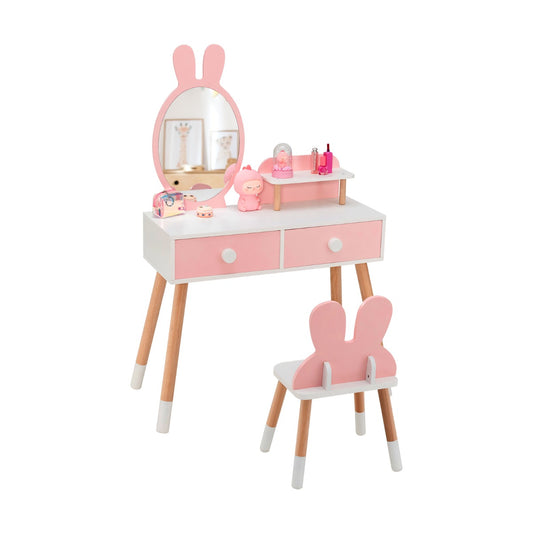 2-in-1 Princess Makeup Dressing Desk with Mirror-Pink