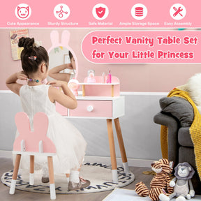 2-in-1 Princess Makeup Dressing Desk with Mirror-Pink
