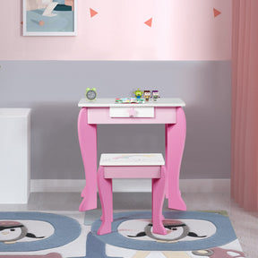 Kids Vanity Table and Chair Set with Mirror & Stool