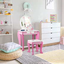 Kids Vanity Table and Chair Set with Mirror & Stool