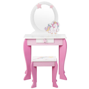 Kids Vanity Table and Chair Set with Mirror & Stool