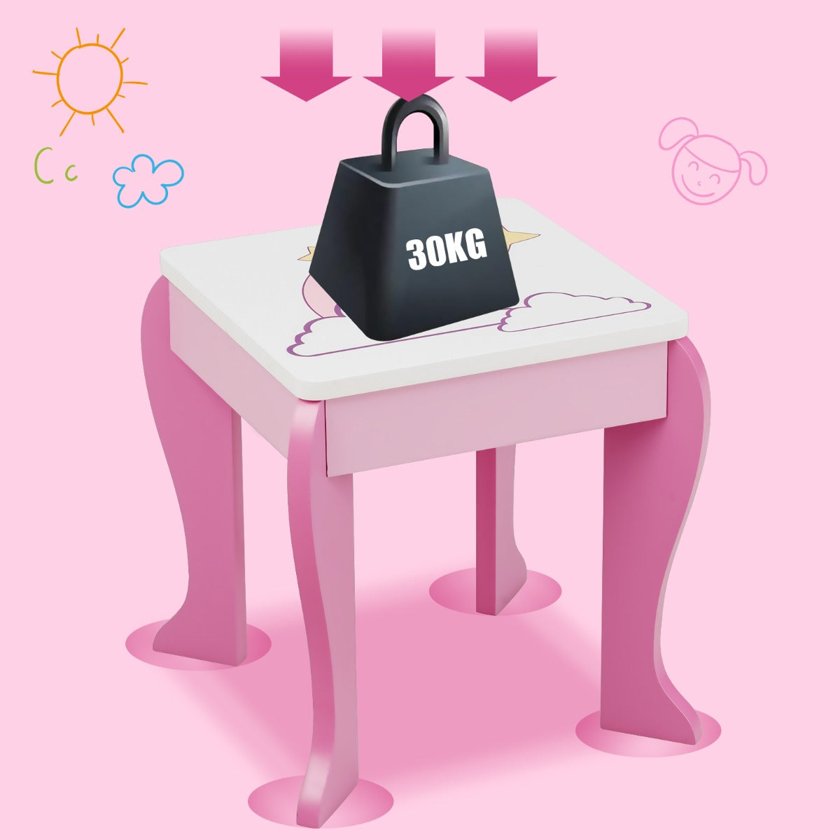 Kids Vanity Table and Chair Set with Mirror & Stool