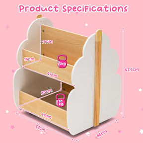 Kids Wooden Bookshelf with Universal Wheels and 2-Tier Storage Shelf