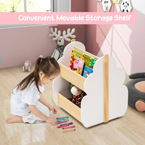 Kids Wooden Bookshelf with Universal Wheels and 2-Tier Storage Shelf