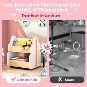 Kids Wooden Bookshelf with Universal Wheels and 2-Tier Storage Shelf