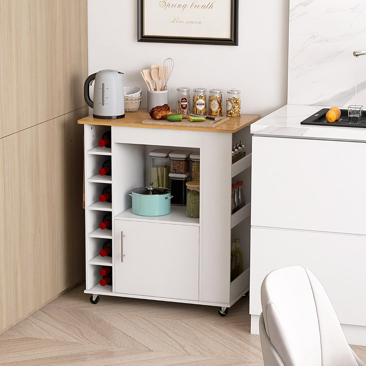 Rolling Kitchen Cart with Towel Rack for Dining Room