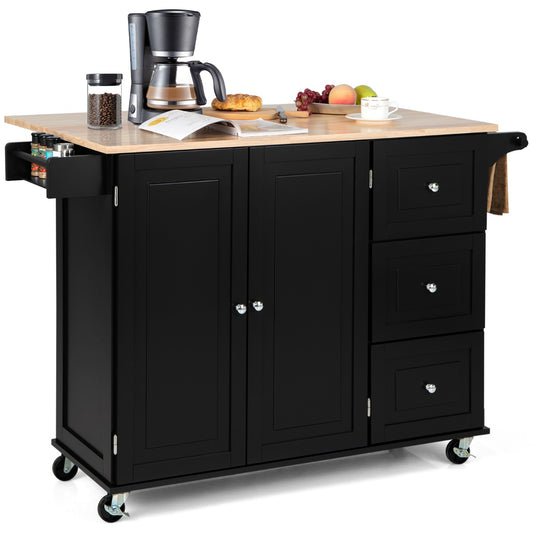 Kitchen Island Trolley with 3 Drawers and Adjustable Shelves