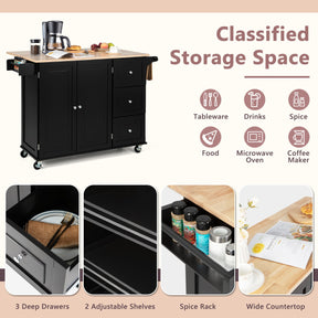 Kitchen Island Trolley with 3 Drawers and Adjustable Shelves