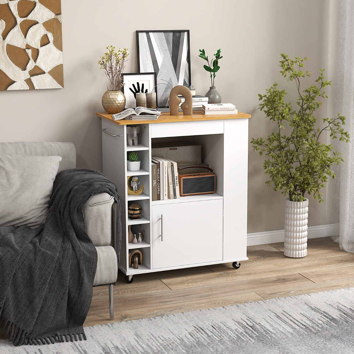 Rolling Kitchen Cart with Towel Rack for Dining Room