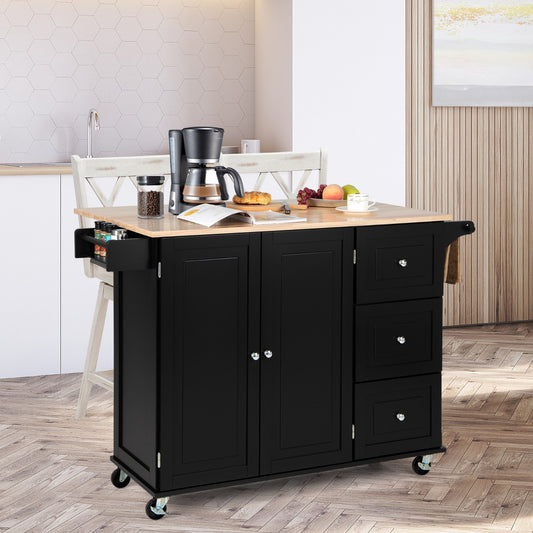 Kitchen Island Trolley with 3 Drawers and Adjustable Shelves