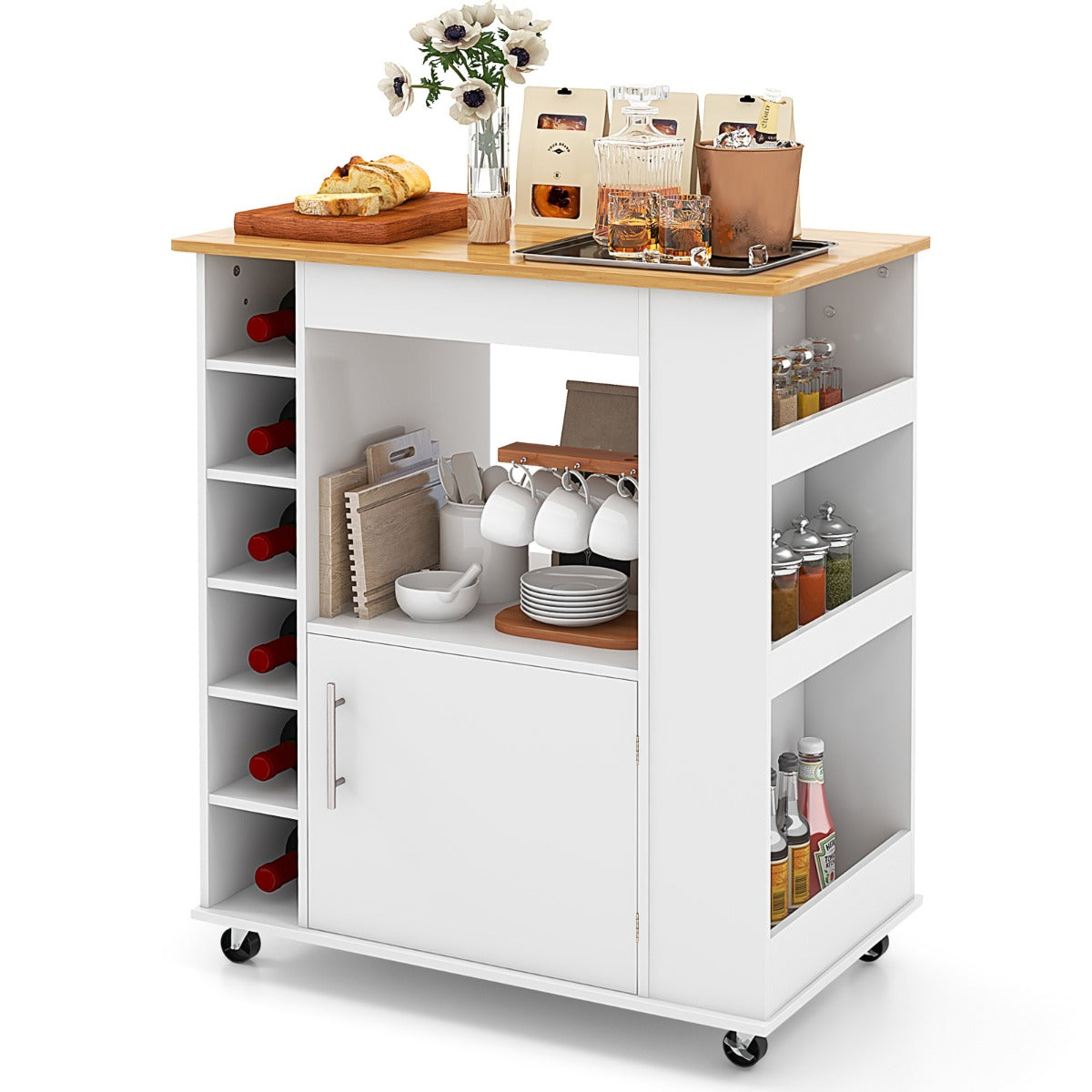 Rolling Kitchen Cart with Towel Rack for Dining Room