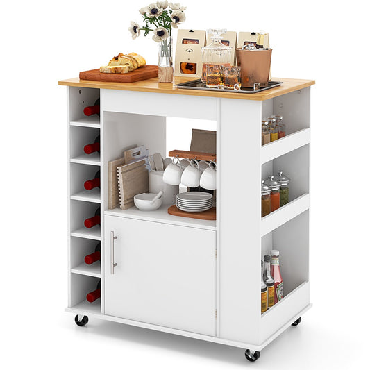 Rolling Kitchen Cart with Towel Rack for Dining Room