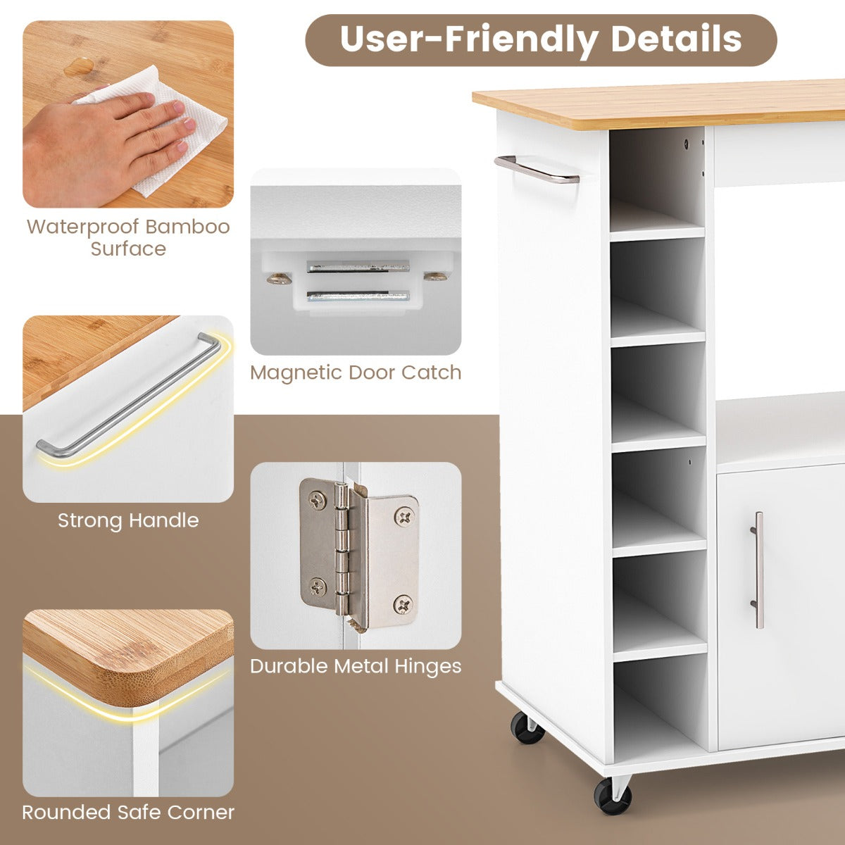Rolling Kitchen Cart with Towel Rack for Dining Room