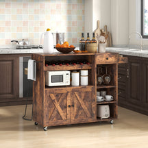 Rolling Kitchen Island Cart with Wine Rack, Stemware Holder, Towel Rack and Spice Rack