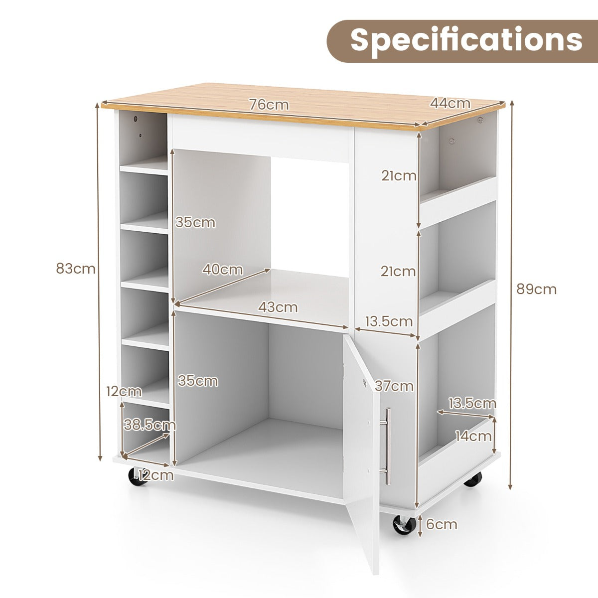 Rolling Kitchen Cart with Towel Rack for Dining Room