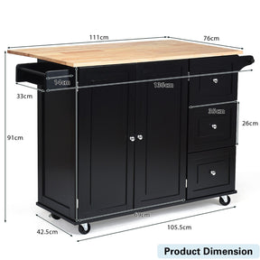 Kitchen Island Trolley with 3 Drawers and Adjustable Shelves