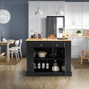 Kitchen Island with Drop Leaf Countertop and 3-Level Adjustable Shelves