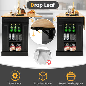 Kitchen Island with Drop Leaf Countertop and 3-Level Adjustable Shelves
