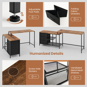L-shaped Computer Desk with Power Outlet for Working