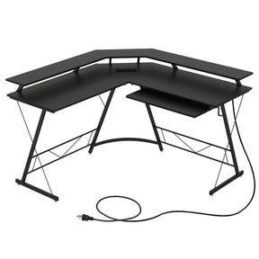 L-shaped Computer Desk with Power Outlet for Home Office