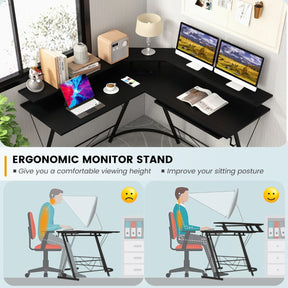 L-shaped Computer Desk with Power Outlet for Home Office