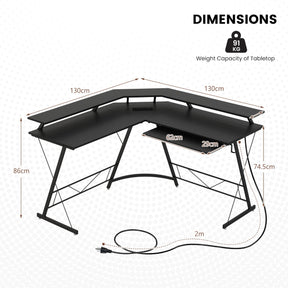 L-shaped Computer Desk with Power Outlet for Home Office