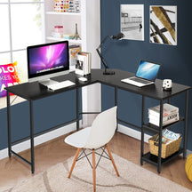 L-Shaped Desk with 2-Tier Storage Shelf for Home