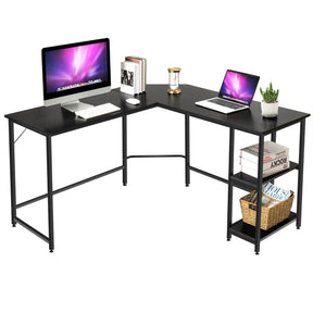L-Shaped Desk with 2-Tier Storage Shelf for Home