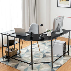 L-Shaped Desk with 2-Tier Storage Shelf for Home