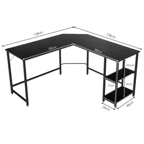 L-Shaped Desk with 2-Tier Storage Shelf for Home