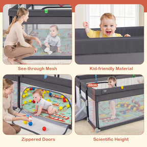 204 x 147 cm Large Baby Playpen Playard with Basketball Hoop Soccer Gates