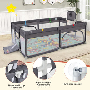 204 x 147 cm Large Baby Playpen Playard with Basketball Hoop Soccer Gates