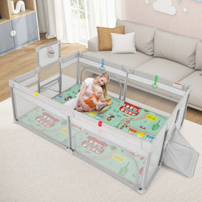 204 x 147 cm Large Baby Playpen Playard with Basketball Hoop Soccer Gates