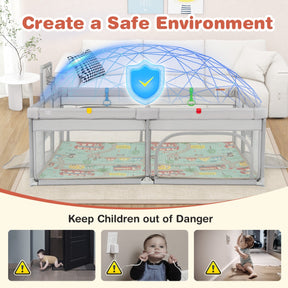 204 x 147 cm Large Baby Playpen Playard with Basketball Hoop Soccer Gates