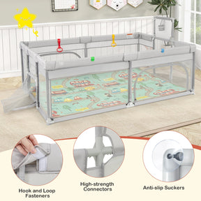 204 x 147 cm Large Baby Playpen Playard with Basketball Hoop Soccer Gates